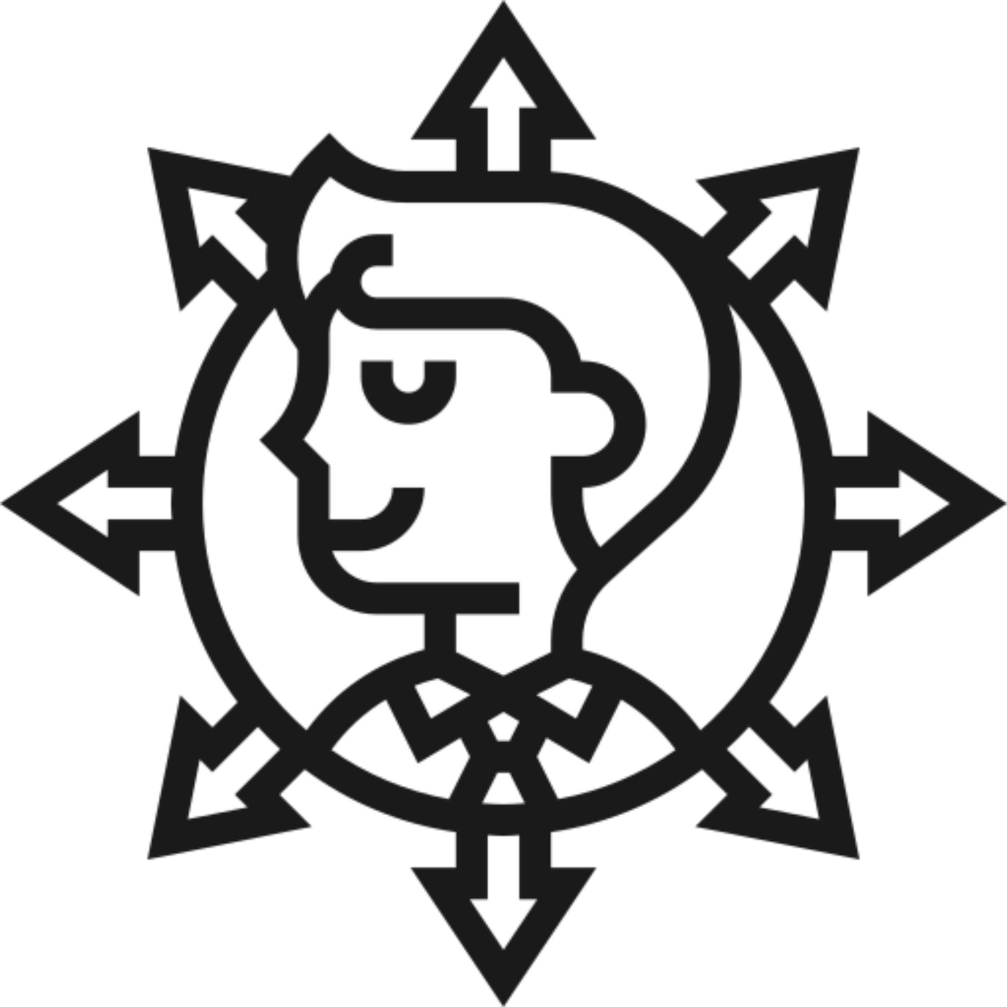 Person surrounded by outward-pointing arrows icon.